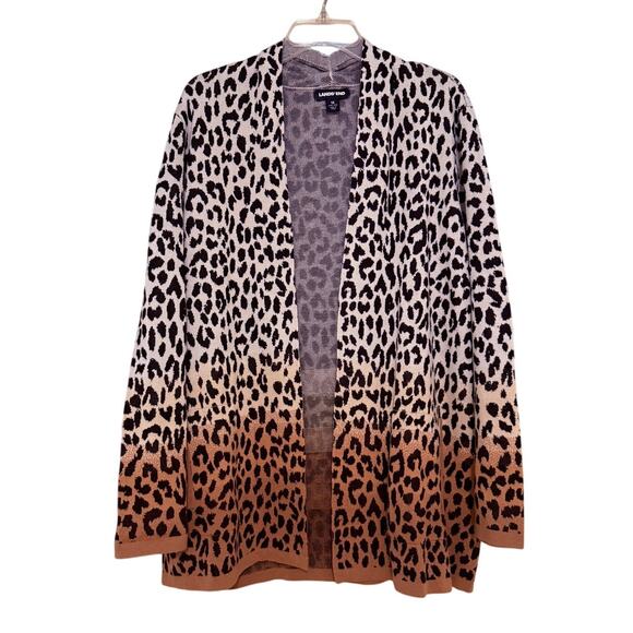 Land’s End 1X Open Front Leopard Ombre Cardigan Sweater with Pockets - Picture 1 of 6